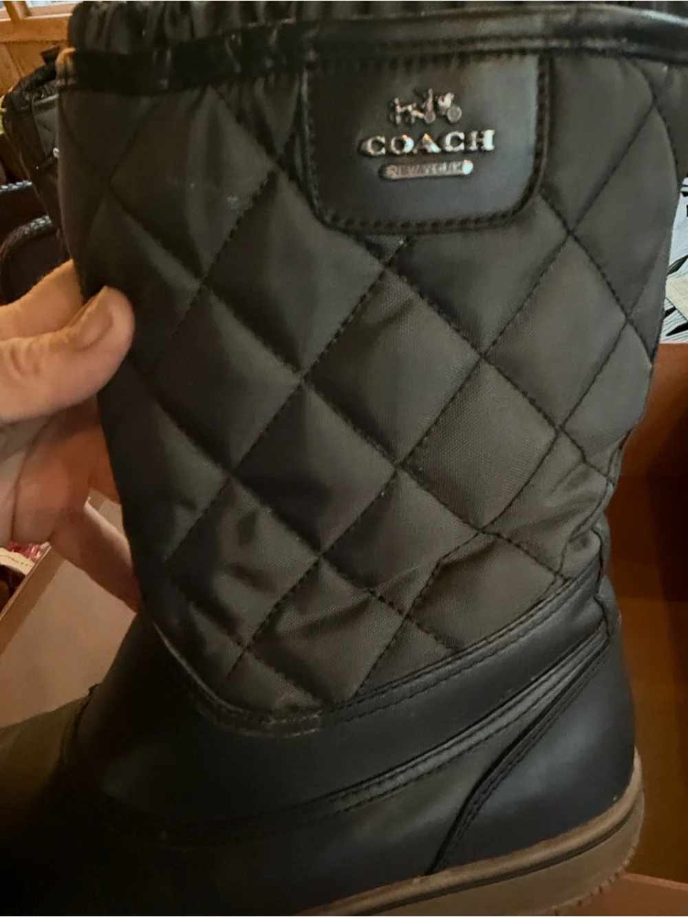 Coach Samara Black Nylon and Quilted Slip-On Winter Boots